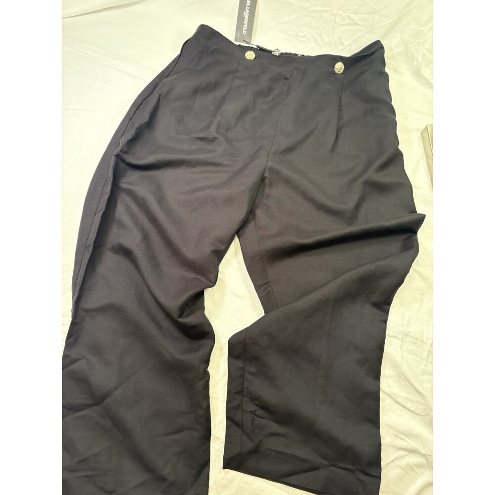 Karl Lagerfeld Womens Linen Cropped Wide leg Pants Black Size: 14